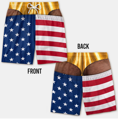 FreedomCheeks™ Funny American Flag Swim Shorts
