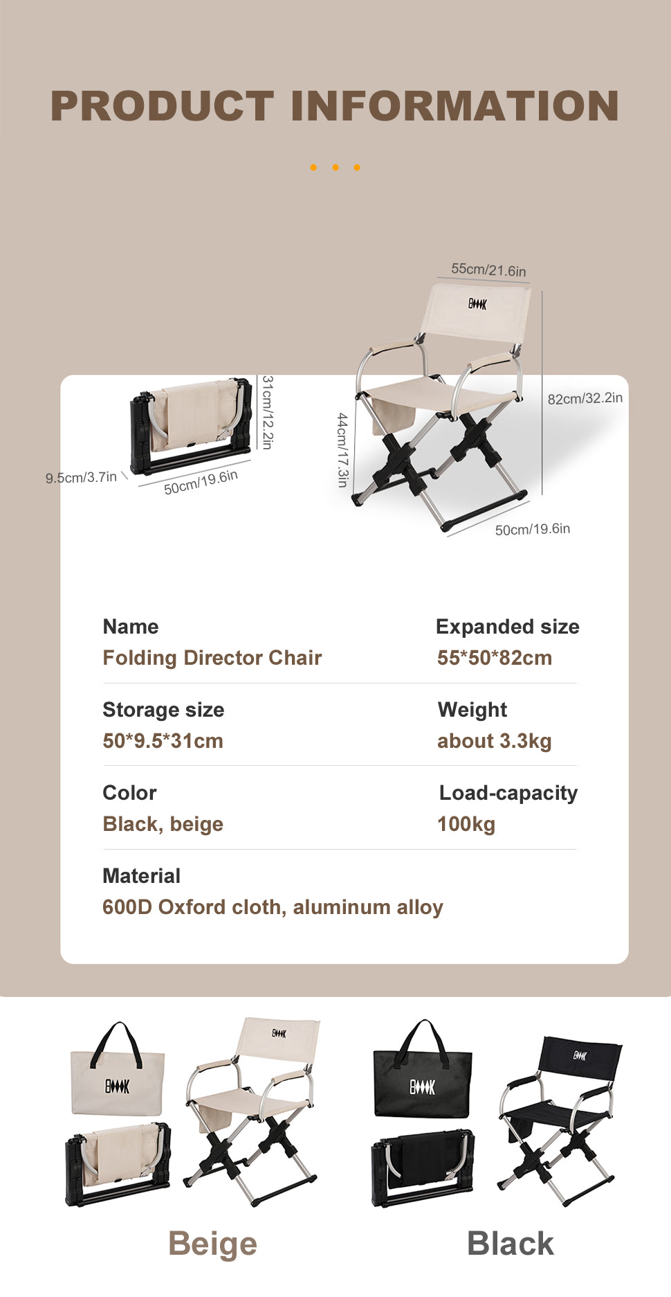 Foldable Aluminum Director's Camping Chair