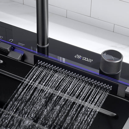 Two Waterfall Faucets Kitchen Sink with Digital Temperature Display & LED Lighting-KS2206