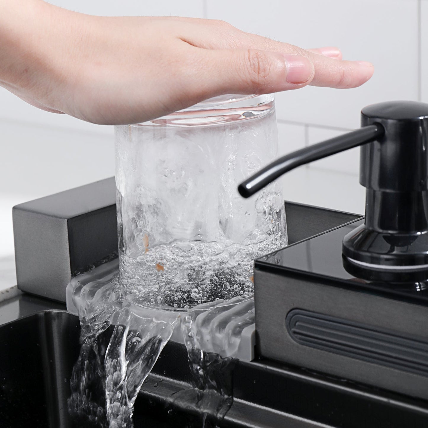 Two Waterfall Faucets Kitchen Sink with Digital Temperature Display & LED Lighting-KS2206