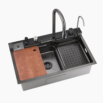 Two Waterfall Faucets Kitchen Sink with Digital Temperature Display & LED Lighting-KS2206