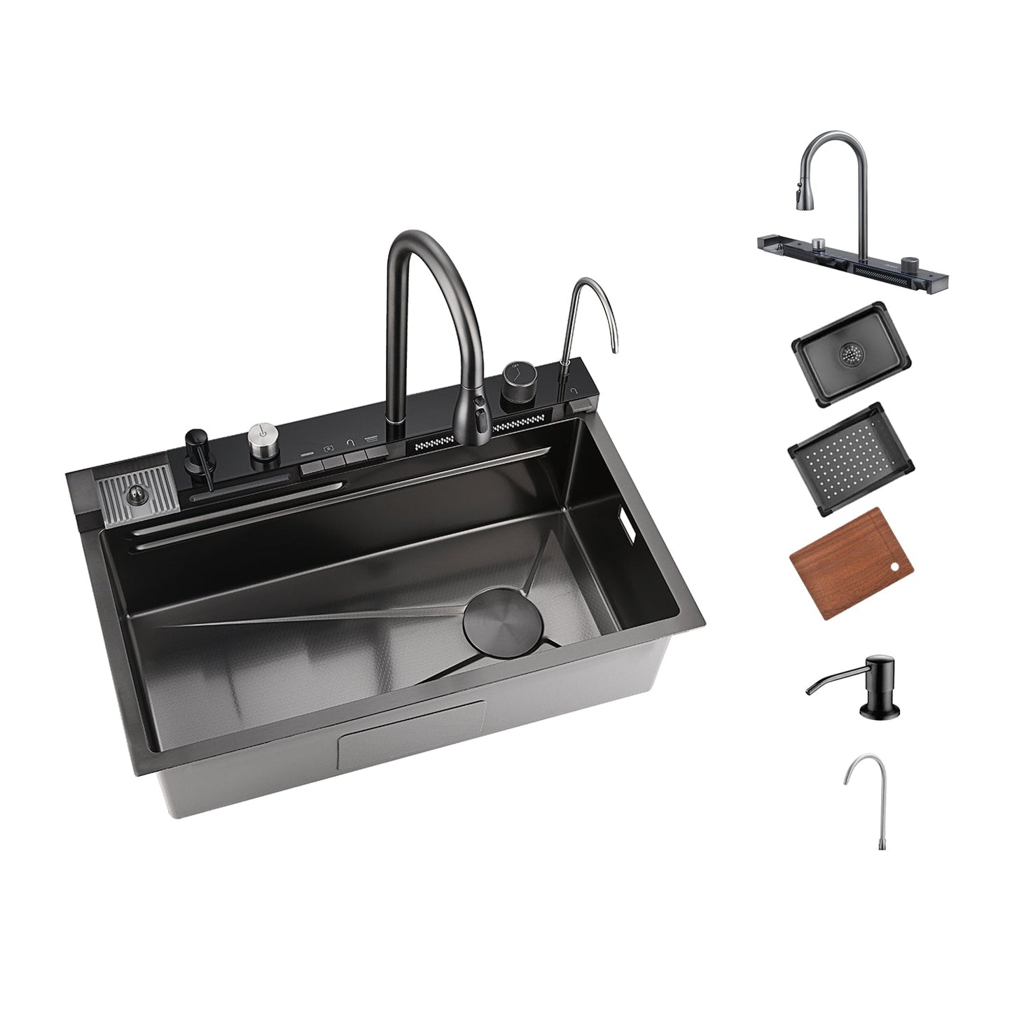 Two Waterfall Faucets Kitchen Sink with Digital Temperature Display & LED Lighting-KS2206