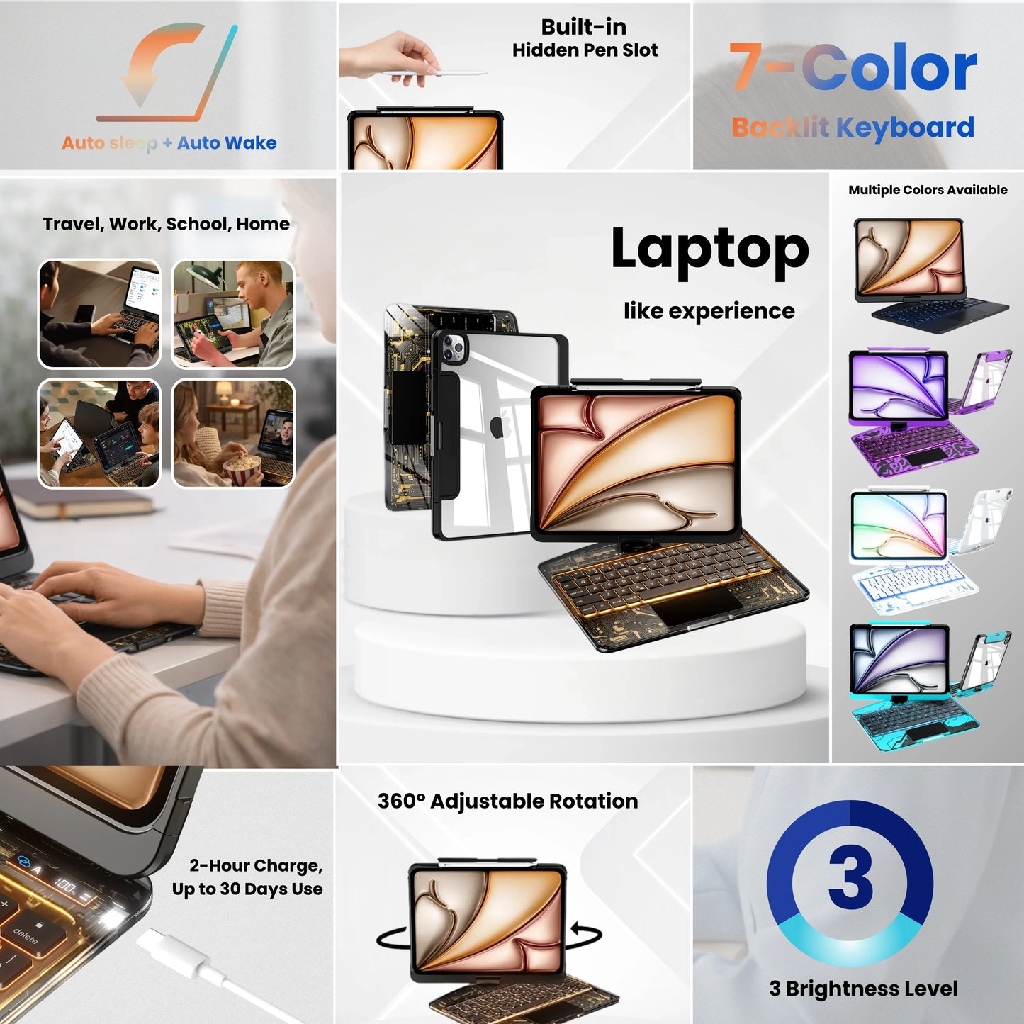 Y2K Transparent 360° Rotating iPad Keyboard Case