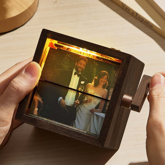 Custom Photo Flipbook Frame Animation Machine Mechanical Hand-cranked Flipbook Box Photo Album with Light Black Walnut Anniversary Gifts
