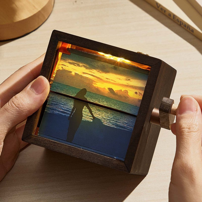 Custom Photo Flipbook Frame Animation Machine Mechanical Hand-cranked Flipbook Box Photo Album with Light Black Walnut Anniversary Gifts
