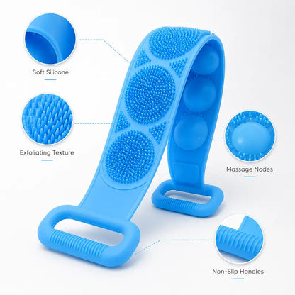 2-in-1 Silicone Bath Scrubber & Long Handle Body Brush
