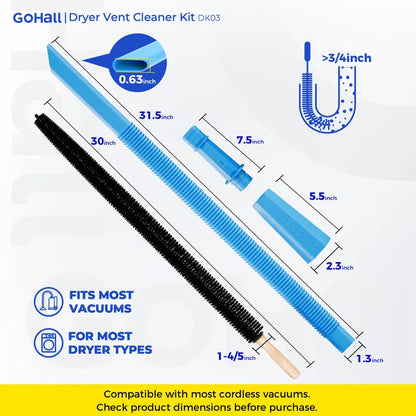 2-Piece Dryer Vent Cleaner Kit – Universal Vacuum Hose Attachment & Dryer Lint Brush with Stretch Connector, Quick Lint Removal Tool Compatible with All Vacuum Cleaners
