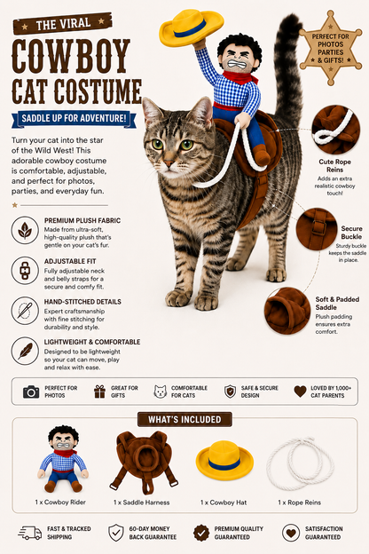 Sheriff Paws: The Ultimate Cowboy Cat Costume & Riding Outfit