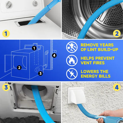 2-Piece Dryer Vent Cleaner Kit – Universal Vacuum Hose Attachment & Dryer Lint Brush with Stretch Connector, Quick Lint Removal Tool Compatible with All Vacuum Cleaners