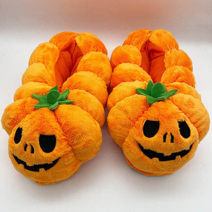 Feetoween™ Pumpkin Slippers — Plush Jack-O-Lantern Halloween Slippers