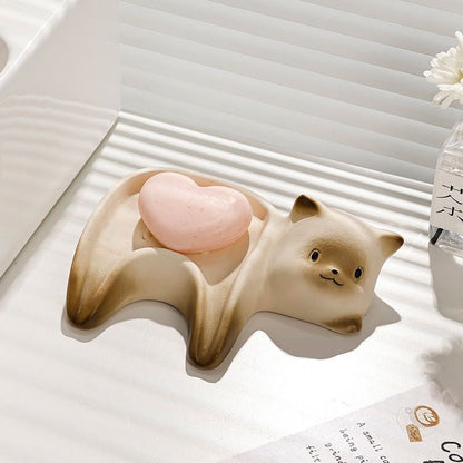 Cat-shaped ceramic soap holder