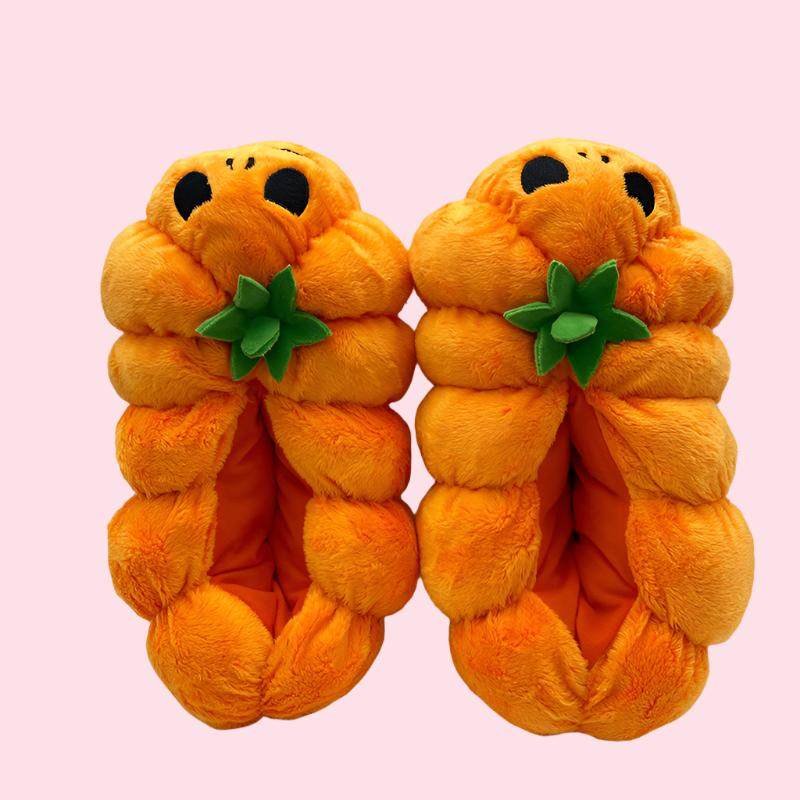 Feetoween™ Pumpkin Slippers — Plush Jack-O-Lantern Halloween Slippers