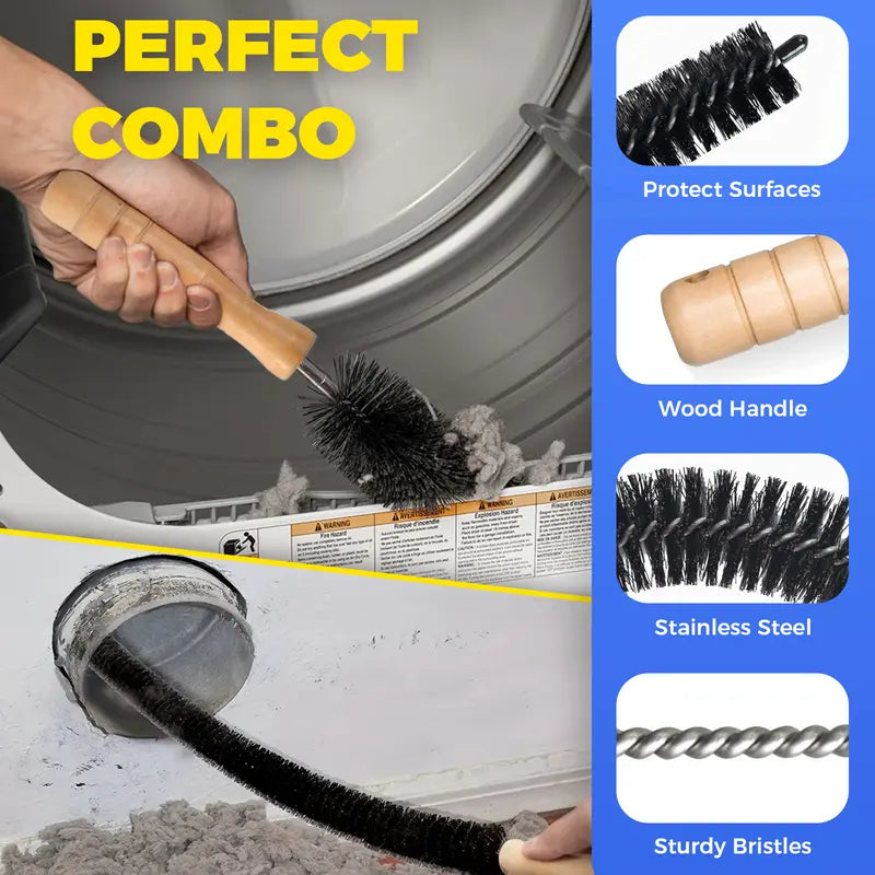 2-Piece Dryer Vent Cleaner Kit – Universal Vacuum Hose Attachment & Dryer Lint Brush with Stretch Connector, Quick Lint Removal Tool Compatible with All Vacuum Cleaners