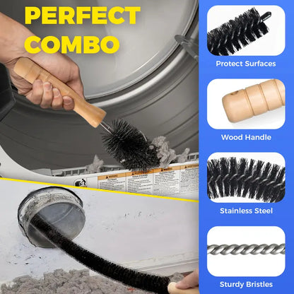 2-Piece Dryer Vent Cleaner Kit – Universal Vacuum Hose Attachment & Dryer Lint Brush with Stretch Connector, Quick Lint Removal Tool Compatible with All Vacuum Cleaners