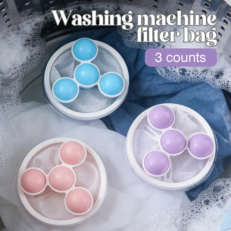 3 Counts Washing Machine Filter Bag, Reusable Floating Hair Filter for Laundry