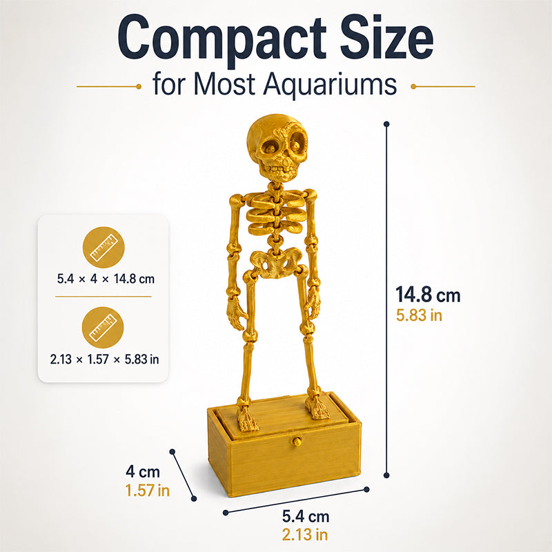 Movable Skeleton Aquarium Ornament, 3D Printed Articulated Skeleton Decor With Swing Treasure Box Base, Fish Tank Underwater Landscape Decoration