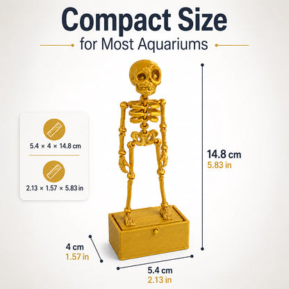 Movable Skeleton Aquarium Ornament, 3D Printed Articulated Skeleton Decor With Swing Treasure Box Base, Fish Tank Underwater Landscape Decoration