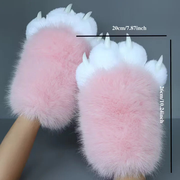 Fur Plush Furry Cat Claw Gloves