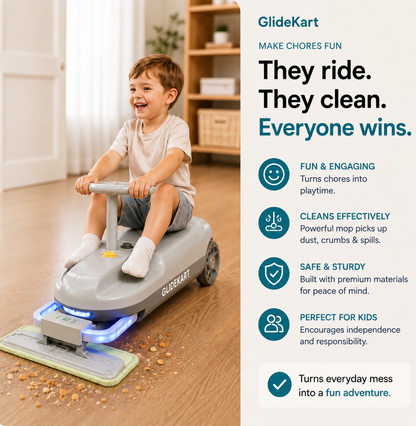 GlideKart  Electric Kids Go-Kart Ride-On Car with Cleaning Mop