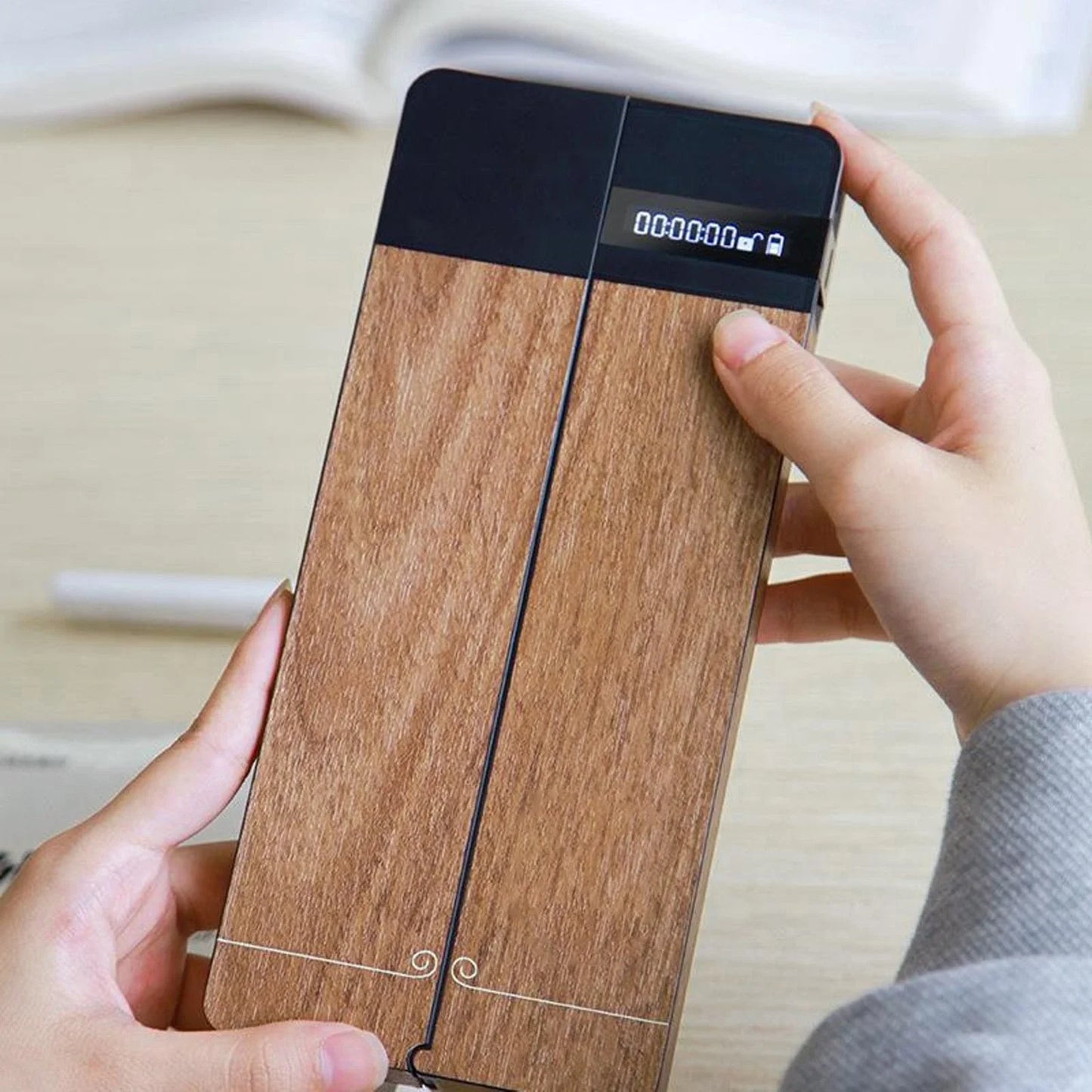 Cell Phone Lock Box Opaque Frame Phone Timer Lock Box Wood Grain Texture For