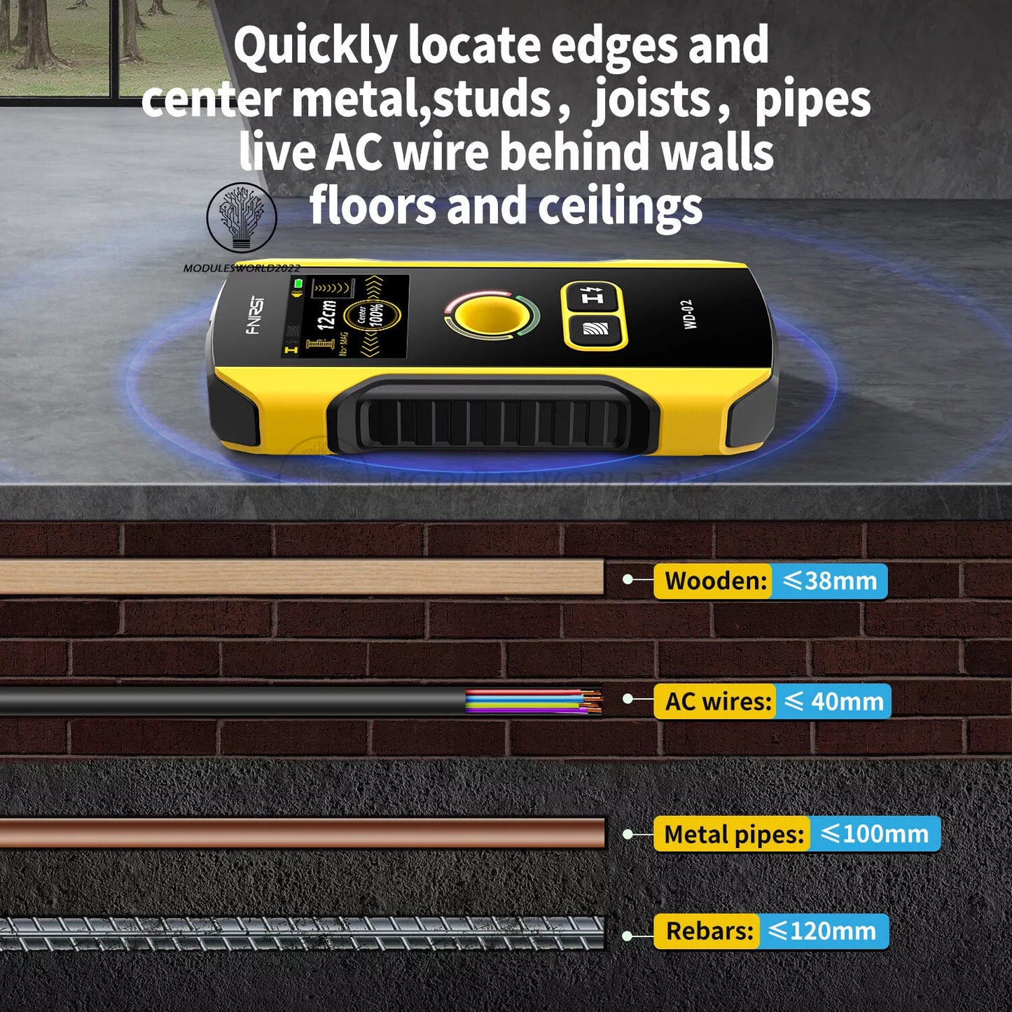FNIRSI WD-02 Metal Detector & Wall Scanner – Detect AC Live Wires, Metal, and Wood Studs