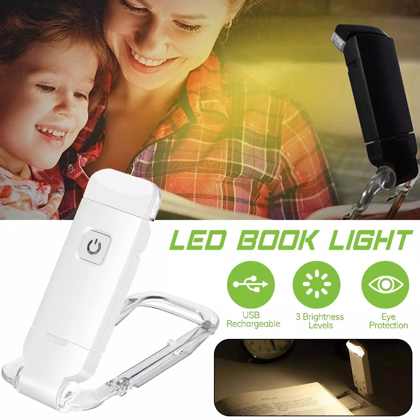 Flexible Book Light Clip-On LED Reading Light USB Rechargeable Adjustable Lamp