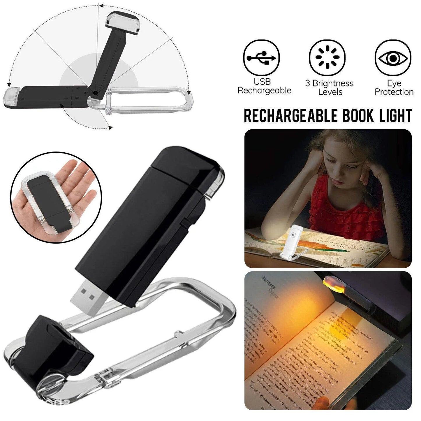 Flexible Book Light Clip-On LED Reading Light USB Rechargeable Adjustable Lamp