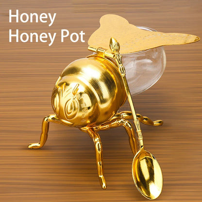 Bee Shaped Honey Jar With Spoon Versatile Novelty Container Condiment Pot Kitche