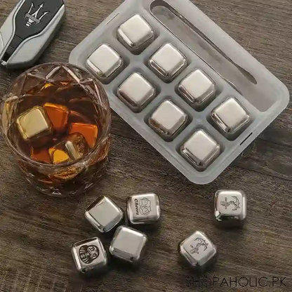 Set Of 8 Steel Ice Cubes With Clip