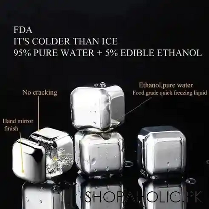 Set Of 8 Steel Ice Cubes With Clip