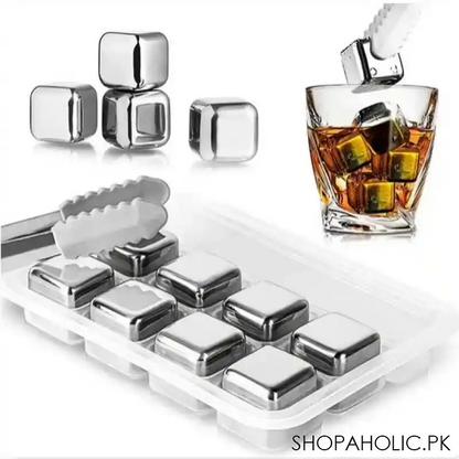 Set Of 8 Steel Ice Cubes With Clip