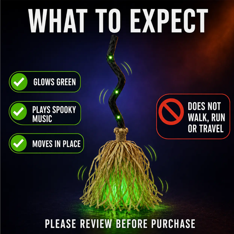 Animated Witch Broom Halloween Decoration with Lights and Sound🧙
