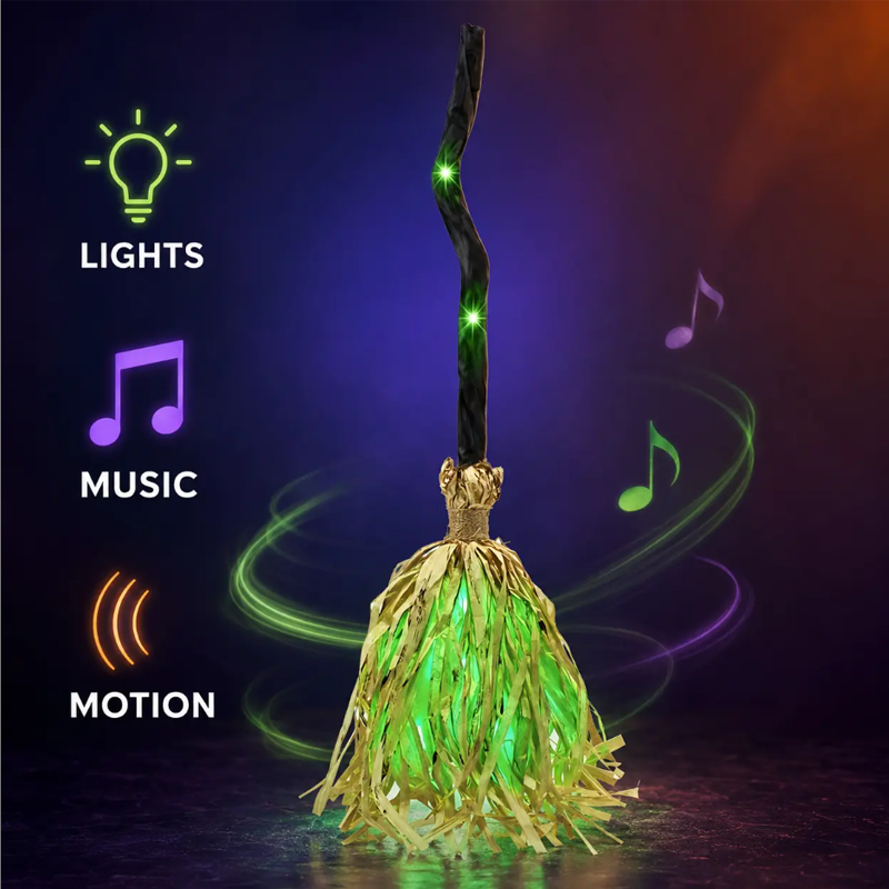 Animated Witch Broom Halloween Decoration with Lights and Sound🧙