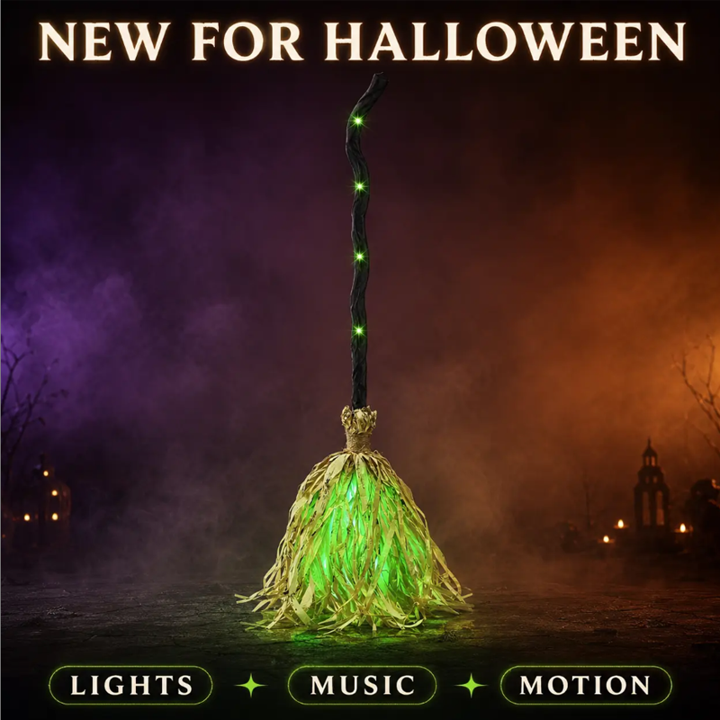 Animated Witch Broom Halloween Decoration with Lights and Sound🧙