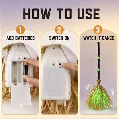 Animated Witch Broom Halloween Decoration with Lights and Sound🧙