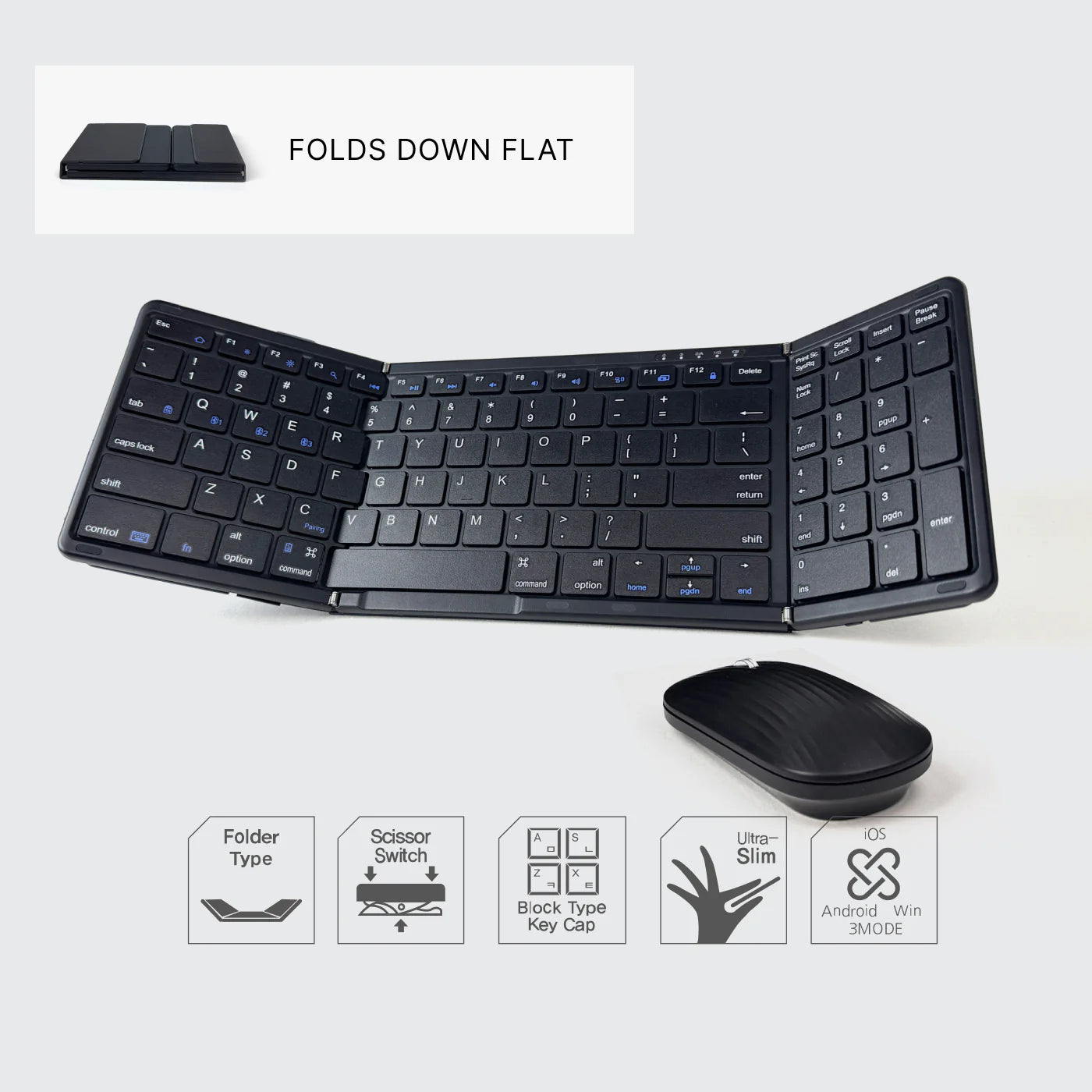 CMD-X Tri-Fold Wireless Keyboard & Slim Mouse Combo